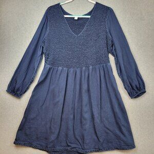 Old Navy Dress Womens Size XL‎ Blue Long Sleeve Smocked Bodice Chambray